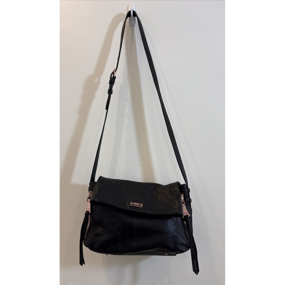 Aimee Kestenberg Bali 2 Leather Pebble Hobo Crossbody Shoulder Bag Black EUC - Picture 2 of 16